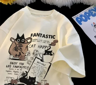 New Men Women T Shirt Pullover Oversize Korean version Cartoon Cat Group Printed T-Shirt Casual Short Sleeve Couples T-Shirt