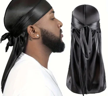 Men's Silk Durag Bonnet Bandana Silky Du Rag Doo Rag Long Tail Waves Cap