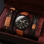 2/1pcs Men Sports Watches Set Man Business Quartz Wristwatch Luxury Brown Leather Bracelet Men Casual Clock Watch（no Box）gifts
