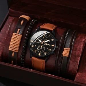 2/1pcs Men Sports Watches Set Man Business Quartz Wristwatch Luxury Brown Leather Bracelet Men Casual Clock Watch(no Box)gifts