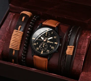 2/1pcs Men Sports Watches Set Man Business Quartz Wristwatch Luxury Brown Leather Bracelet Men Casual Clock Watch(no Box)gifts