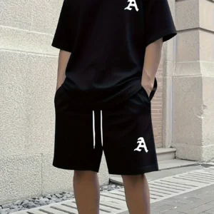 Solid Color Men's T-shirt Shorts Set Quick-dry Breathable Short Sleeved Tee Drawstring Shorts 2-piece Set New Men's Sports Suit