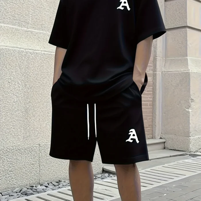 Solid Color Men's T-shirt Shorts Set Quick-dry Breathable Short Sleeved Tee Drawstring Shorts 2-piece Set New Men's Sports Suit