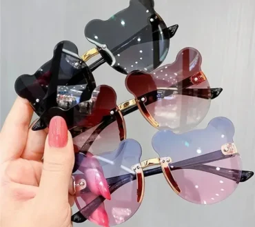 Fashionable New Outdoor Travel Skiing Sunglasses Cartoon Bear Sunglassess for Boy Girl Children Rimless Casual Sunglasses UV400