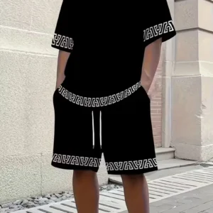 Casual Men's T-shirt Shorts 2-piece Set 2025 Sports Clothing Suit Large Size Short Sleeve Tee Side Pocket Drawstring Shorts Set