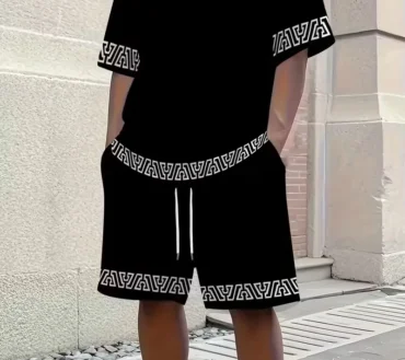 Casual Men's T-shirt Shorts 2-piece Set 2025 Sports Clothing Suit Large Size Short Sleeve Tee Side Pocket Drawstring Shorts Set