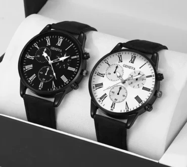 2PCS Set Couple Fashion Casual Leather Watches Ladies Simple Dial Quartz Wristwatches Dress Clock Montre Femme