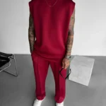 2025 Summer new men's sports fashion casual pants vest set loose sleeveless T-shirt solid color set