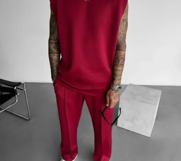 2025 Summer new men's sports fashion casual pants vest set loose sleeveless T-shirt solid color set