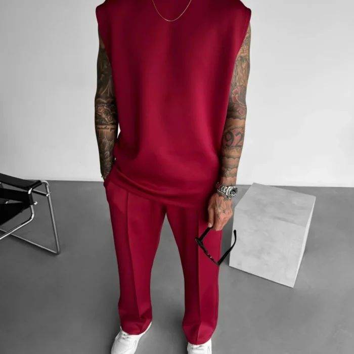 2025 Summer new men's sports fashion casual pants vest set loose sleeveless T-shirt solid color set