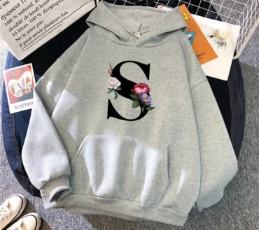 New in Womens Hoodies Casual Letters A-Z Printed Sweatshirts Sportswear Outdoors Sports Jogging Woman Clothing Running Grey Tops