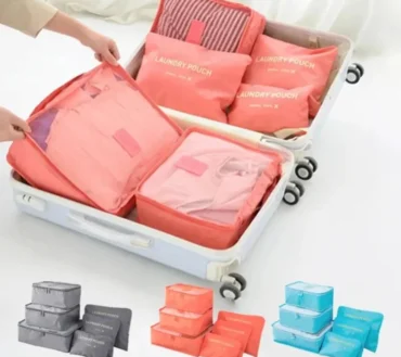 6 Pcs/Set Pink/Blue/Grey Travel Storage Bag Large Capacity Waterproof Luggage Clothing Underwear Storage Bag Bag With Zipper