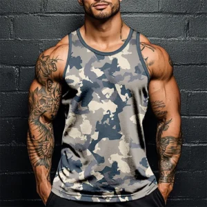 Summer Men Classic Camo Print Fitness Tank Top Gym Sports Loose Breathable Soft Sleeveless Top Fashion Simple Men's Vest Tee