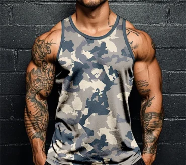 Summer Men Classic Camo Print Fitness Tank Top Gym Sports Loose Breathable Soft Sleeveless Top Fashion Simple Men's Vest Tee