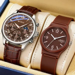 WOKAI high quality casual men's belt quartz watch classic retro Roman simple style business male student Couple watch