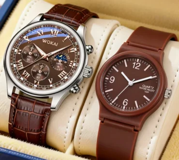 WOKAI high quality casual men's belt quartz watch classic retro Roman simple style business male student Couple watch