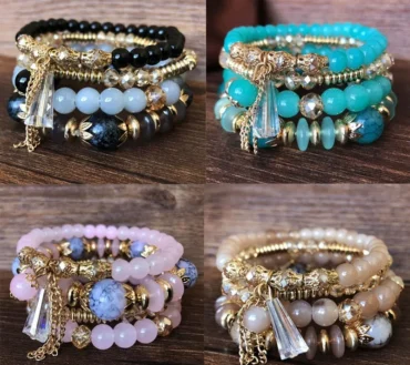 4 pieces/set Bohemian crystal tassel multi-layer elastic rope bracelet, handmade beaded bracelet, women's fashion accessories