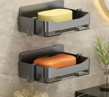 Bathroom Soap Holder Free-Punching Wall Mounted Soap Sponge Holder Organizer Double Drainage Soap Dish Bathroom Accessories