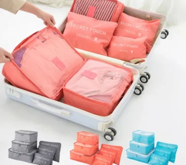 6 Pcs/Set Pink/Blue/Grey Travel Storage Bag Large Capacity Waterproof Luggage Clothing Underwear Storage Bag Bag With Zipper