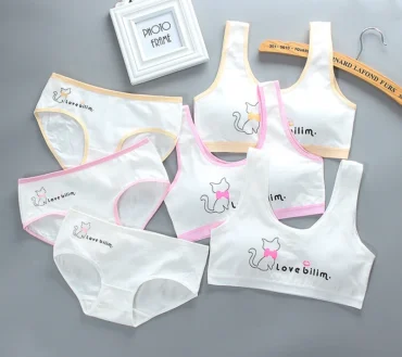Puberty Girls Panty Sets Teenage Cotton Padded Training Bra+Panties Kids Sports Bra Underwear