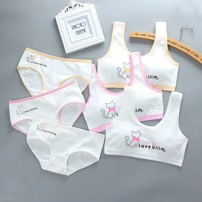 Puberty Girls Panty Sets Teenage Cotton Padded Training Bra+Panties Kids Sports Bra Underwear