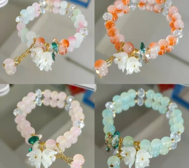 Korean New Lily of the Valley Flower Bracelet For Women Purple Green Blue Colorful Crystal Beaded Elastic Rope Bracelets Jewelry