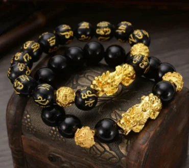 Black Obsidian Wealth Bracelet Adjustable Releases Negative Energies Bracelet with Golden Pi Xiu Lucky Wealthy Amulet Bracelet
