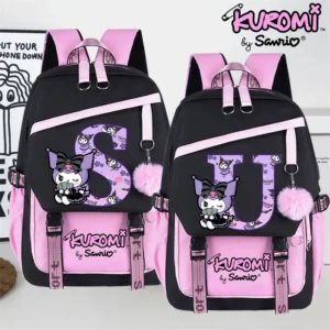 Sanrio Kuromi Large Capacity Backpack for Students Cartoon Letter A-Z Printed Schoolbag Fashion Book Stationery Storage Bag Gift