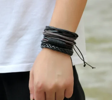 4Pcs Set Vintage Fashion Black Wrap Woven Men Leather Bracelets Women Charms Handmade Hip Hop Bangle Accessories Jewelry Gift