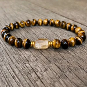 6mm Tiger Eye with Raw Citrine Nugget Bracelet Empath Moonstone Amethyst Rose Quartz Gemstone Bracelet