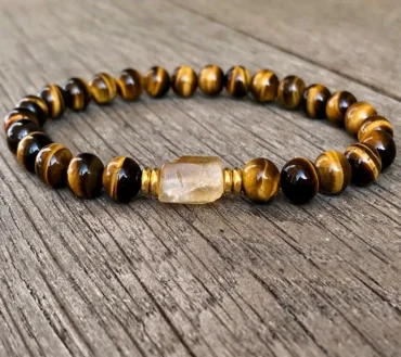 6mm Tiger Eye with Raw Citrine Nugget Bracelet Empath Moonstone Amethyst Rose Quartz Gemstone Bracelet