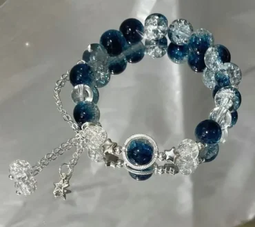 Niche Design Star Chain Tassel Bracelet for Women Fantasy Blue Crystal Beads Elastic Rope Bracelet Best Friend Jewelry Gifts