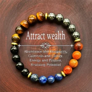 New Attract Wealth and Prosperity Bracelet with Tiger Eye Stone and Lapis Lazuli Natural Wood Beads Handmade Bracelet Men Women