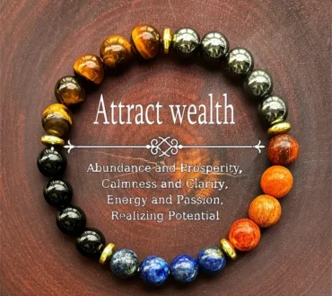 New Attract Wealth and Prosperity Bracelet with Tiger Eye Stone and Lapis Lazuli Natural Wood Beads Handmade Bracelet Men Women