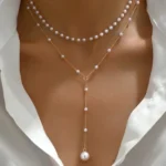 Charm Trendy Double-deck Imitation Pearl Beaded Long Pendant Necklaces for Women Temperament Summer Beach Jewelry Accessories