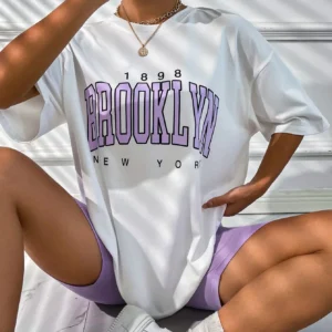 Vintage 1898 Brooklyn New York Womens T-Shirts Oversize American Short Sleeve Casual Clothing Street Woman Tops