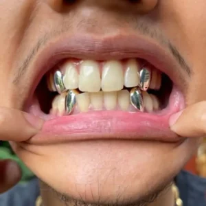 Hip-hop Geometry Gold-plated Tip Tiger Teeth Braces Dental Grills for Women Men Vampire Fangs Halloween Stainless Steel Jewelry