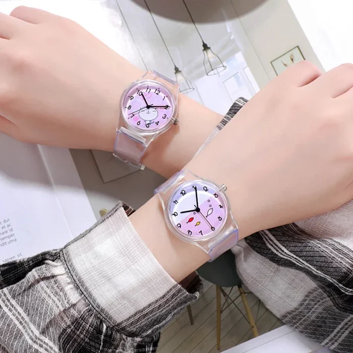 Fashion Kids Quartz Sport Watch Jelly Color Girls Children Clocks Women Wristwatch Cartoon Transparent Simple Kids Watch 손목시계