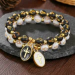 Fashion Cross Pendant Beaded Bracelet for Women Men Rosary Religious Catholic Bracelet Travel Souvenir Gifts Jewelry Accessories