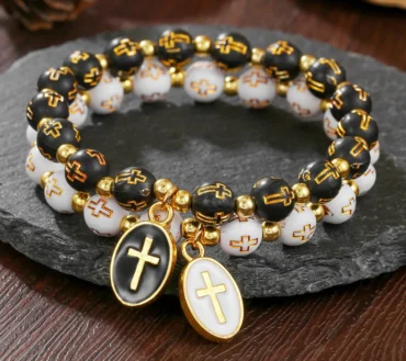 Fashion Cross Pendant Beaded Bracelet for Women Men Rosary Religious Catholic Bracelet Travel Souvenir Gifts Jewelry Accessories