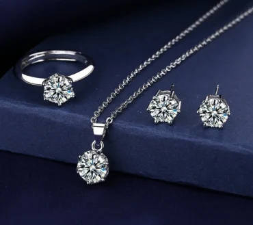 Classic Luxury Super Shiny Six-clawed Moissanite Pendant Necklace 1-carat Ring Earring Set for Women Bride Wedding Jewelry Sets