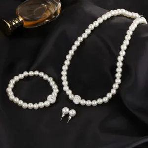Set 3pcs Classic Trendy Imitation Pearl Crystal Necklace Bracelet Earring for Women Luxury Wedding Bride Korea Set Jewelry Gifts