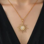Fashion Personality Gold Color Sun Flower Micro-inlay Zircon Stars Moon Pendant Necklace for Women Collar Chain Jewelry Gifts