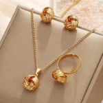 3pcs Set Fashion Creativity Geometry Stereo Knotting Pendant Necklaces Earrings Rings for Women Charm Jewelry Set Accessory Gift