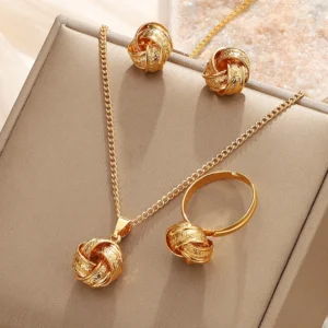 3pcs Set Fashion Creativity Geometry Stereo Knotting Pendant Necklaces Earrings Rings for Women Charm Jewelry Set Accessory Gift