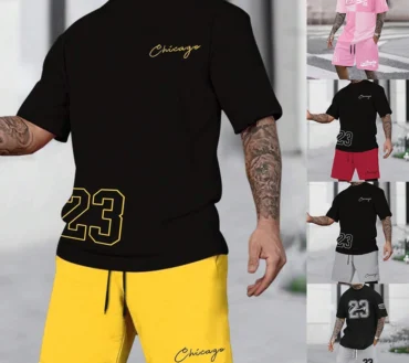 American Fashion Brand Sports Short Sleeved Sweat Absorbing And Quick Drying Men S Set Summer New Loose Digital Print Set