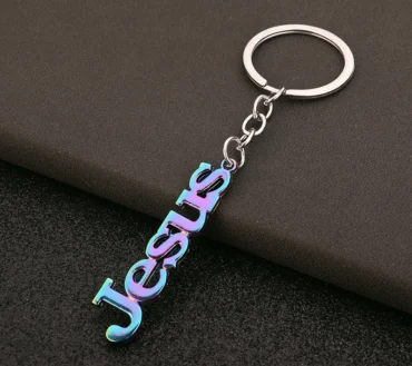 Colorful Letter Jesus Key Ring Metal Alloy Cross Key Chain Hat Bag Accessories Religion Faith Jewelry
