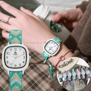 Ladies Knitted Quartz Watch Casual Exquisite Disces Bohemian Couple Wristwatch Birthday Gift Ethnic Woven Watches Reloj Mujer