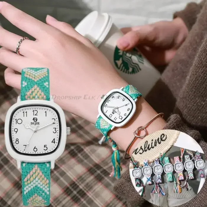 Ladies Knitted Quartz Watch Casual Exquisite Disces Bohemian Couple Wristwatch Birthday Gift Ethnic Woven Watches Reloj Mujer
