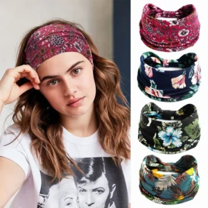 Wide Headwrap Headbands Summer Knoted Elastic Yoga Sport Print Turban Bandage Non-Slip Hair Band For Girls Hair Accessories